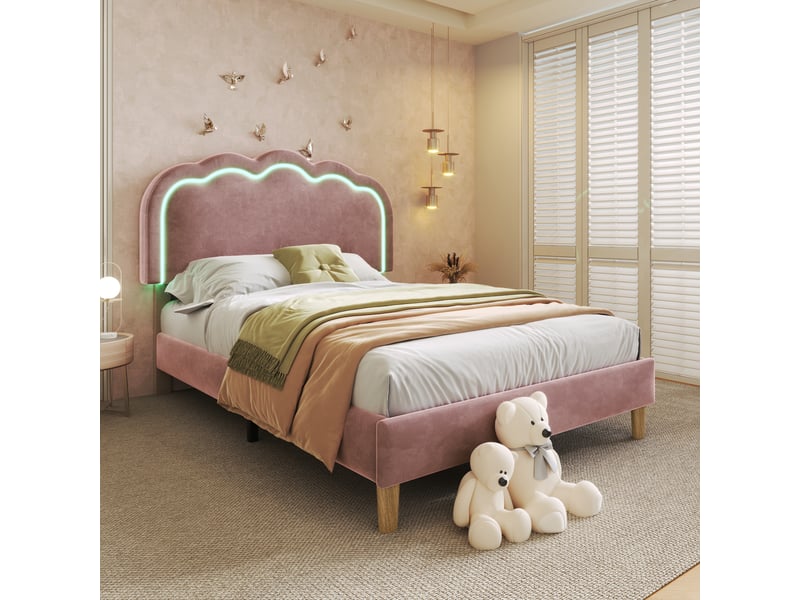 Lit en velours rose 101x207 cm - Conforama B
