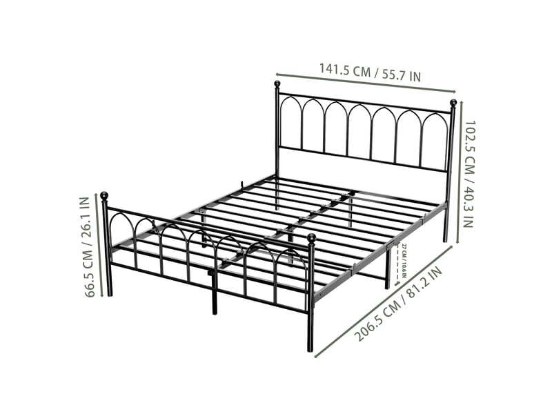Lit double 140x200 cm - lit en métal noir avec sommier et cadre robuste - sans matelas - Conforama C