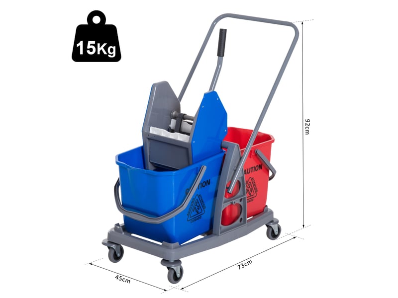  Chariot de lavage chariot de nettoyage professionnel presse à mâchoire 2 seaux 25 l 73l x 45l x 92h cm plastique gris rouge bleu  - Conforama C