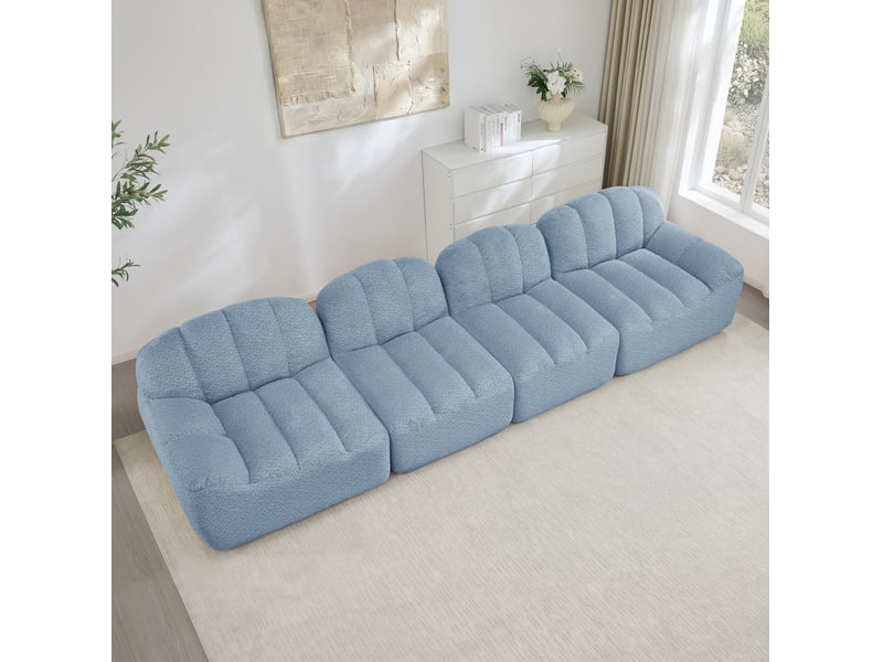 Canapé modulable 4 places bleu en tissu polaire granuleux 366 x 104 x 79 cm  - Conforama C