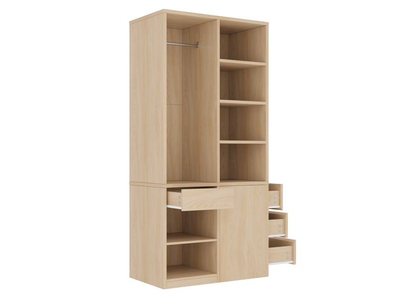Armoire 70×50×170 cm - avec 4 tiroirs - avec étagères à plusieurs niveaux - naturel - Conforama E