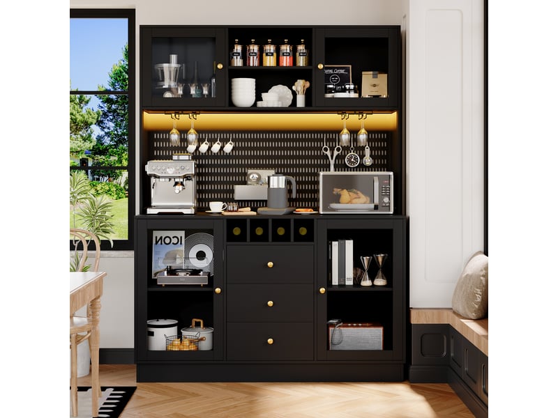 Meuble de cuisine muvano, buffet haut noir avec éclairage led, 140 × 40 × 185,7 cm  - Conforama C