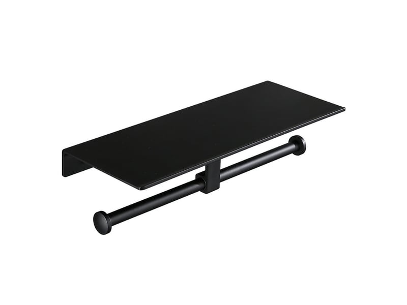  Porte rouleau de papier toilette sans perçage avec etagère de téléphone portable noir  - Conforama A