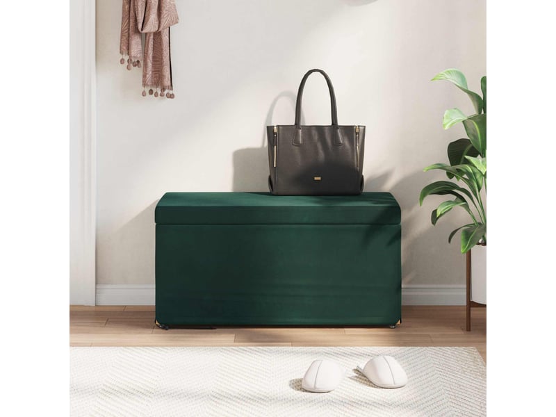  Tabouret bas, ottoman vert foncé 81x41x40 cm velours et bois composite  - Conforama C