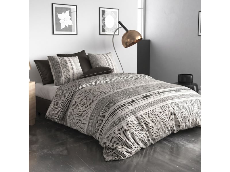  Parure housse de couette 240x220cm + 2 taies motif graphique noir et blanc 100% coton - tricia TRICIA - Conforama B