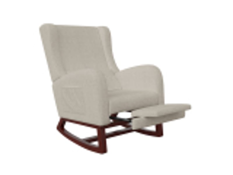  Fauteuil à bascule avec repose-pieds, chaise d'allaitement avec poche latérale, rocking chair avec pieds en bois massif pour salon, chambre, beige  - Conforama A
