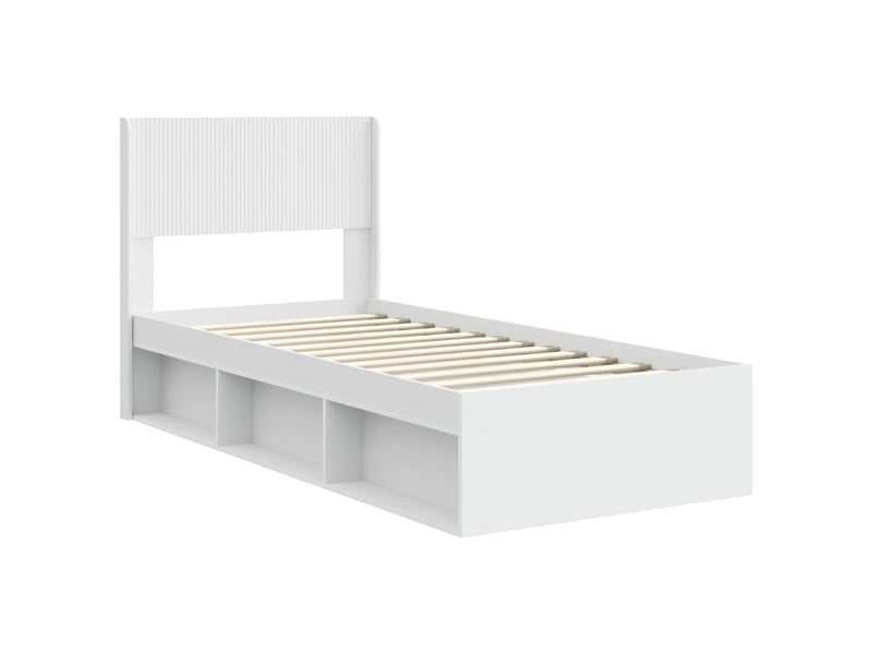  Lit simple- lit adulte -  cadre de lit avec rangement et tête de lit blanc 90 x 200 cm  - Conforama C