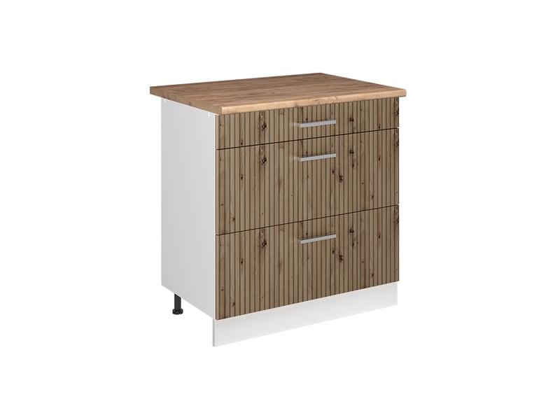 Vicco meuble cuisine, chêne artisanblanc, 80cm avec 3 tiroirs plan de travail chêne doré - Conforama A