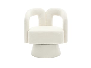 Fauteuil crapaud pivotant 360° 67x55x74cm – fauteuil tonneau lounge au design évidé avec socle en métal – tissu bouclé - blanc