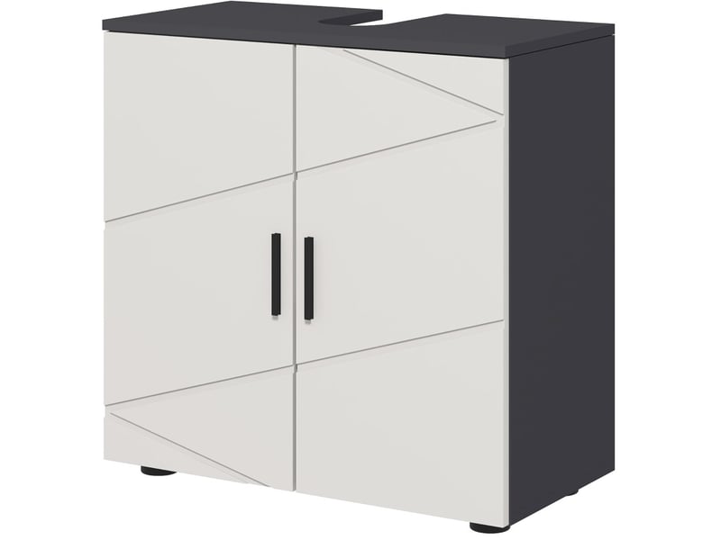  Meuble rangement sous lavabo salle de bain etagere reglable 60 cm bois gris homvra  - Conforama A