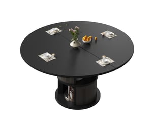Table à manger ovale extensible 118x118 à 158x118 cm, 4 à 6 places, noire