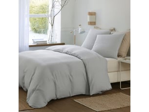 Parure housse de couette 240x220cm + 2 taies motif rayé gris et blanc 100% gaze de coton - alyana