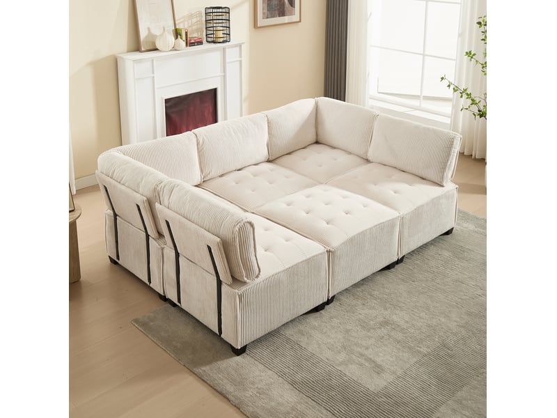  Canapé modulable modenvie 6 places en velours côtelé beige 308 x 154 x 82 cm  - Conforama E