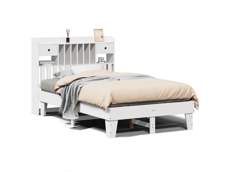  Lit double- lit adulte -  cadre de lit sans matelas blanc 135x190 cm bois de pin massif  - Conforama A
