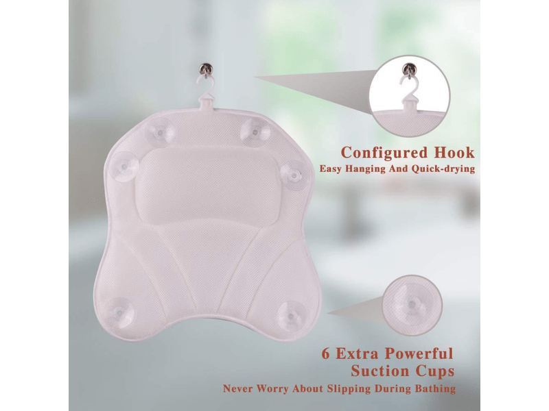 Oreiller de baignoire à vagues 3d, tissu en maille épaissie et élargie, lavable en machine, ventouses d'appui-tête de salle de bain  - Conforama C