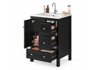Meuble sous vasque 62x47x90 cm 1 porte 3 tiroirs mdf noir