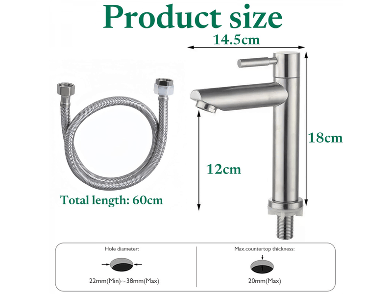 Robinet mitigeur évier salle de bain acier inoxydable avec flexible - robinet d'eau froide pour lavabo salle de bain invités - Conforama B