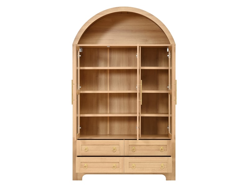 Buffet moderne 3 portes 4 tiroirs avec niche arquée, poignées aluminium - Conforama E