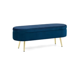 Banc de rangement 110x40x42 cm, coffre 20 l, pieds en bois, pour la chambre et le salon, assise en velours, bleu foncé