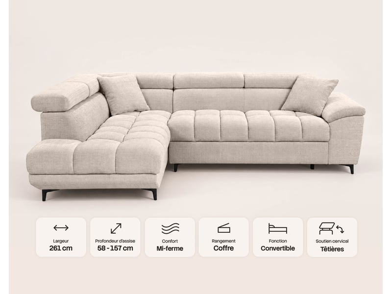  Camille - canapé d'angle gauche 5 places convertible avec têtières et coffre en velours texturé - best mobilier - terracotta CAMILLE - Conforama E