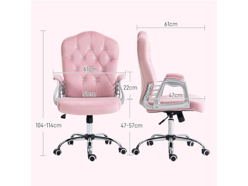  Chaise de bureau, dossier inclinable, réglable en hauteur, aspect velours, jusqu'à 120 kg, rose  - Conforama E