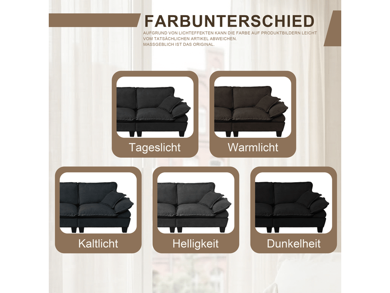 Canapé d'angle modulable en u, canapé panoramique noir revêtement chenille, incluant 2 ottomans mobiles et coussins pour salon moderne - Conforama E