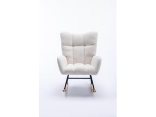 Fauteuil à bascule - 65x77x90cm - fauteuil rocking chair tissu bouclette teddy avec poche et pieds bois massif - blanc