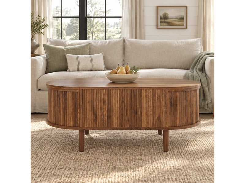  Table basse ovale relevable avec rangement - lpospi - plateaux rabattables, pieds en bois massif mdf noyer  - Conforama B