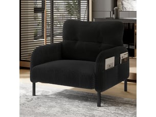 Fauteuil d'accent 67x75x79cm – fauteuil lounge individuel contemporain avec assise profonde et poches latérales double face – velours côtelé - noir