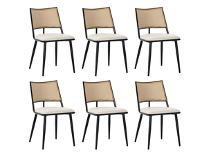 Lot de 6 chaises 50x48x80 cm, dossier tressé rotin, assise recouverte polyuréthane noir, salle à manger