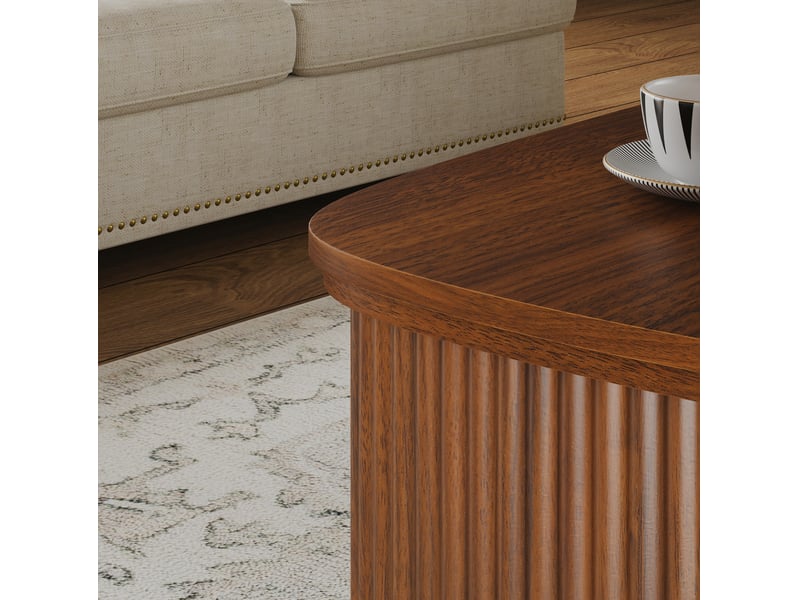  Table basse ronde relevable 80 cm marron avec rangement dissimulé et plateau pliant à soutien hydraulique rétro  - Conforama D