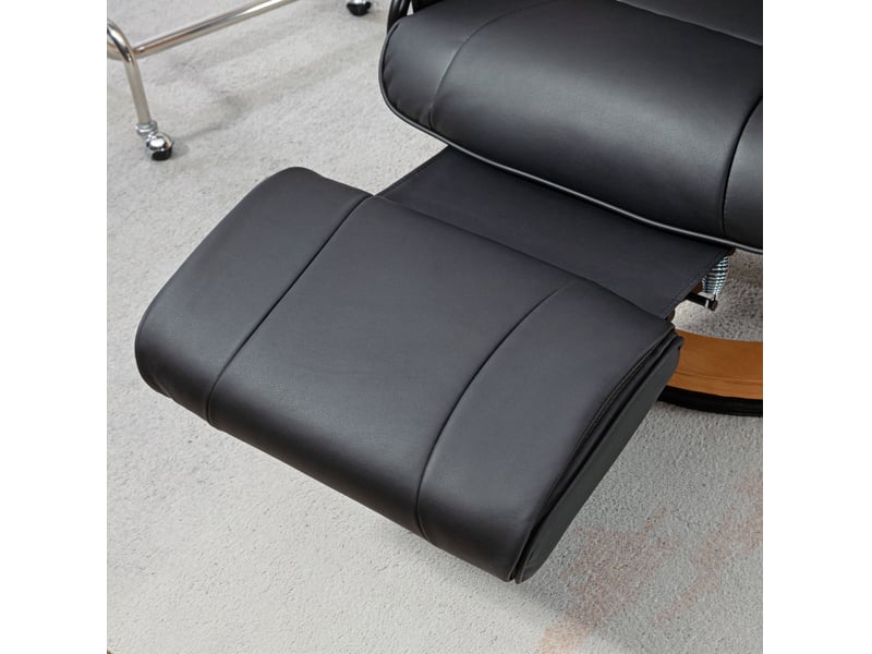  Fauteuil relax pivotant en simili cuir noir avec fonction allongée et repose pieds, charge jusqu'à 150 kg  - Conforama E