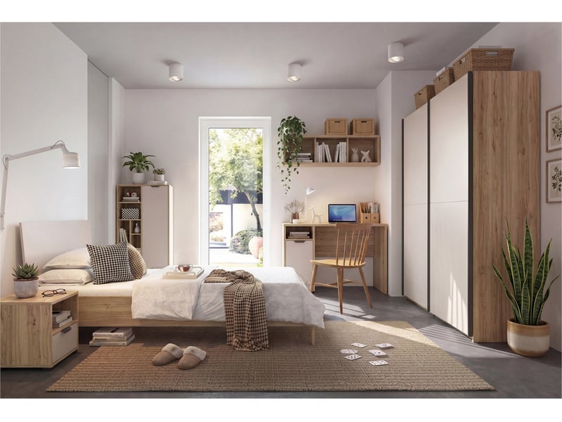  Lit enfant 90x200 sans sommier coloris chêne mauvella cachemire - longueur 216 x profondeur 96 x hauteur 90-42,5 cm  - Conforama E