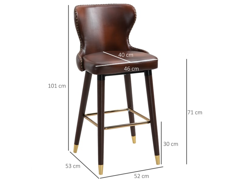  Tabourets de bar 52x53x101 cm, lot de 2, dossier bas, assise rembourrée, bois marron, structure métallique  - Conforama C