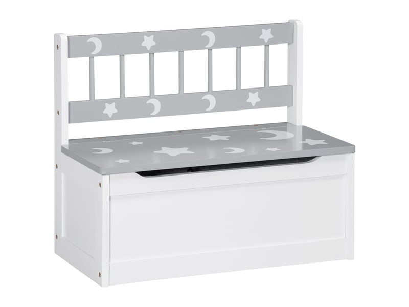  Banc de rangement pour jouets moderne avec vérin à gaz, en mdf et pin, 60 x 30 x 50 cm, blanc et gris  - Conforama A