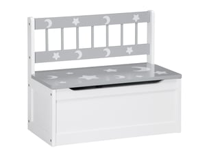 Banc de rangement pour jouets moderne avec vérin à gaz, en mdf et pin, 60 x 30 x 50 cm, blanc et gris