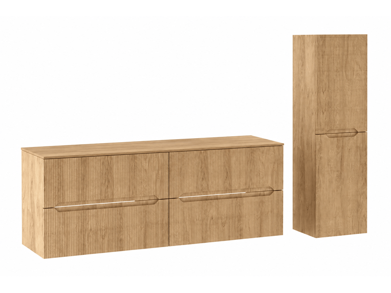 Ensemble double meuble sous vasque avec plan et colonne novo l.120 cm effet chêne hikora - Conforama A