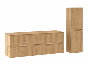 Ensemble double meuble sous vasque avec plan et colonne novo l.120 cm effet chêne hikora