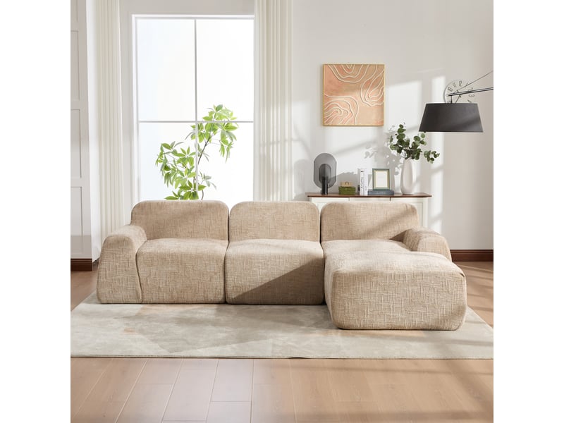 Canapé modulable, canapé de salon, format compressé, en tissu chenille, kaki, base antidérapante, mousse haute résilience 30d - Conforama C