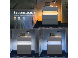 Table de chevet moderne avec led rgb et 3 tiroirs – meuble de nuit blanc avec panneau acrylique transparent et télécommande – bout de canapé contemporain pour chambre et salon
