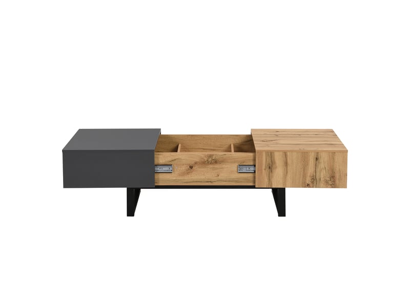  Table basse design moderne avec rangement coulissant - bois et métal - noir et bois - 155x55x40 cm  - Conforama A