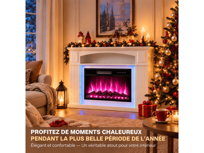  Homavo 23t‑5 : cheminée électrique 23 pouces avec meuble et bande led. Chauffage 10002000 w à 2 niveaux, 7 couleurs de flamme, 5 réglages de luminosité et vitesse, minuterie 1‑8 h, télécommande et commande tactile, 42 effets led…  - Conforama R