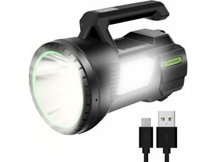 Lampe torche led rechargeable1200lm 6500mah, puissante 4 modes d’éclairage, lampe de poche (inclus câble usb)