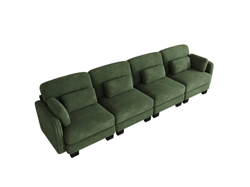  Canapé droit modulable 4 places 330x88x88 cm en chenille vert  - Conforama D