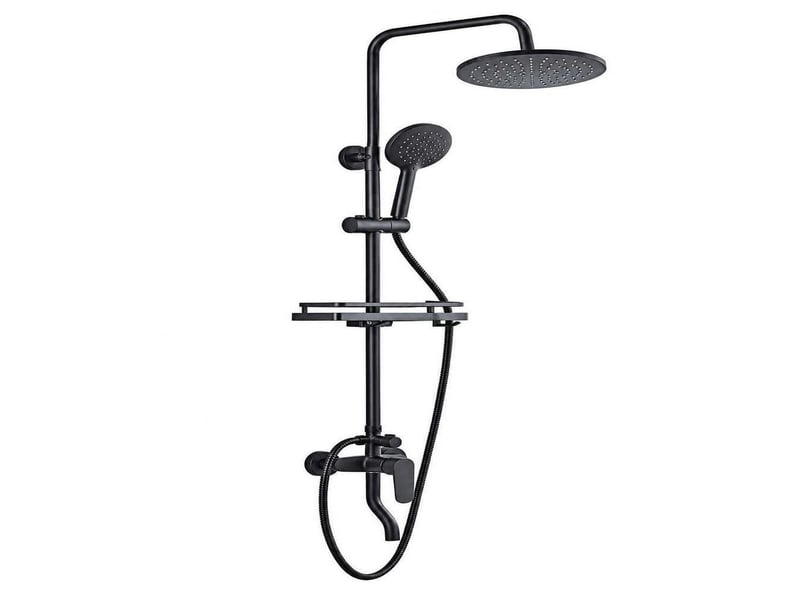  Colonne de douche noire hauteur réglable avec mitigeur et tablette – effet pluie  - Conforama A