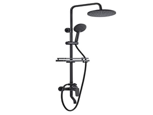 Colonne de douche noire hauteur réglable avec mitigeur et tablette – effet pluie