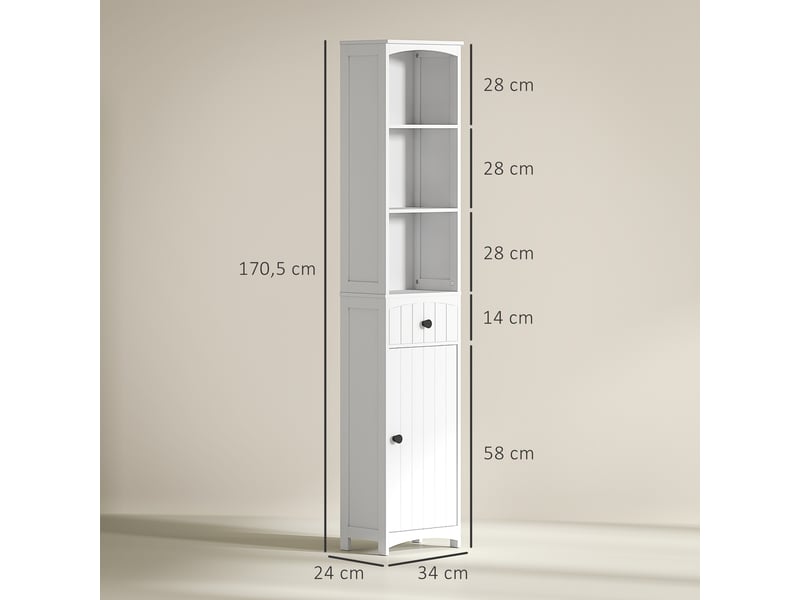  Meuble de salle de bain avec 3 étagères, 1 tiroir, robuste, mdf, blanc  - Conforama E
