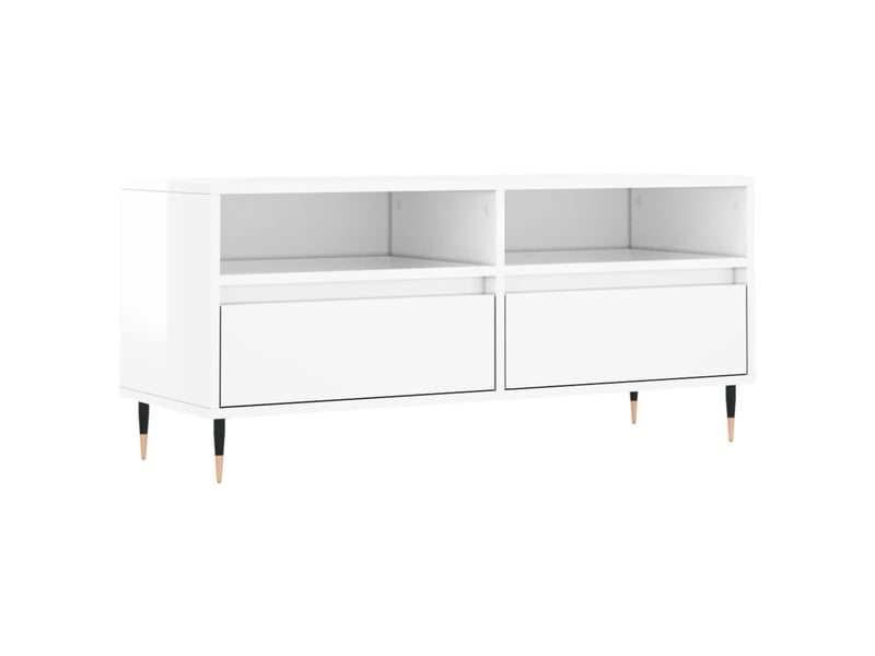  Meuble tv - banc tv - meuble de rangement blanc brillant 100x34,5x44,5 cm bois d'ingénierie  - Conforama A