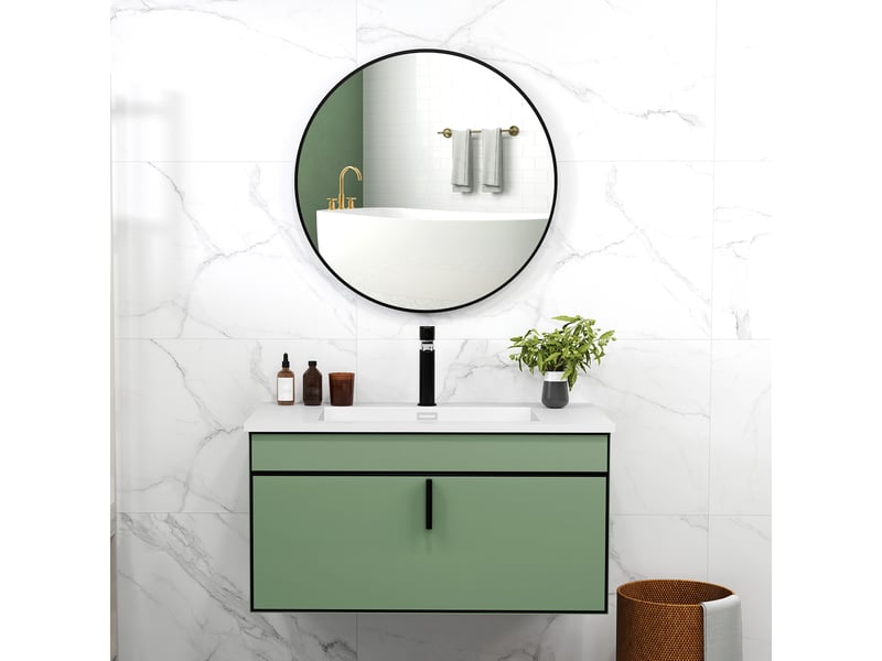 Miroir rond miroir salle de bain cadre en métal facile à installer, pour chambre, salon, entrée, ø 70 x 2,5 cm noir - Conforama D