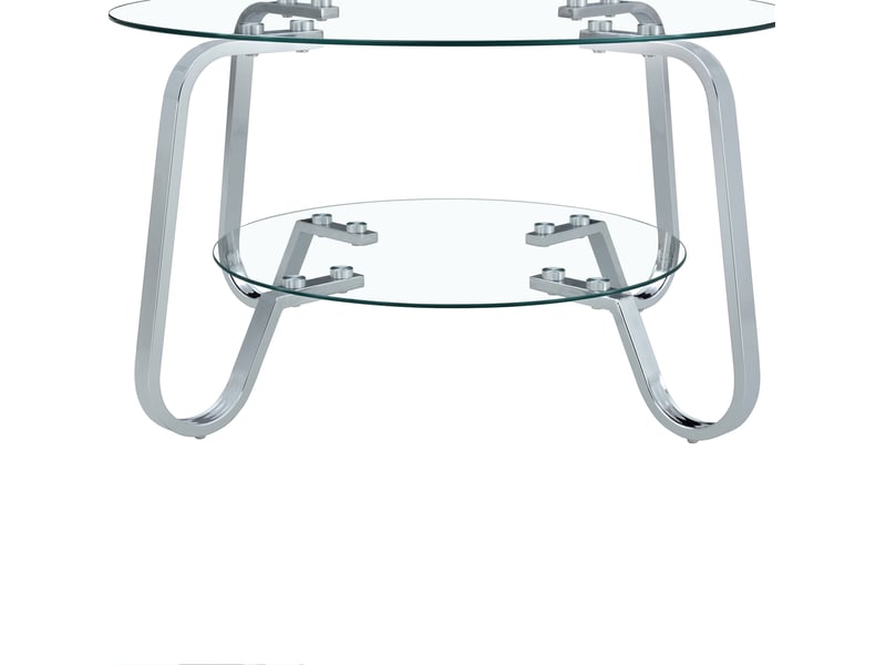  Table basse ronde avec 2 plateaux en verre trempé et structure en métal argenté pour salon, 90,5 × 89 × 10,5 cm  - Conforama A